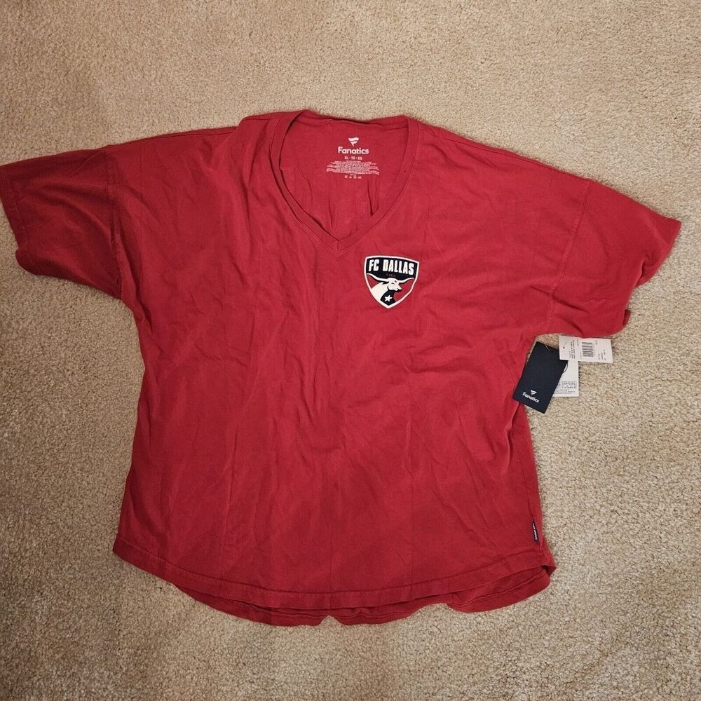 FC Dallas Shirt Womens EXTRA LARGE Red White Tee V-Neck MLS Soccer Adult NWT